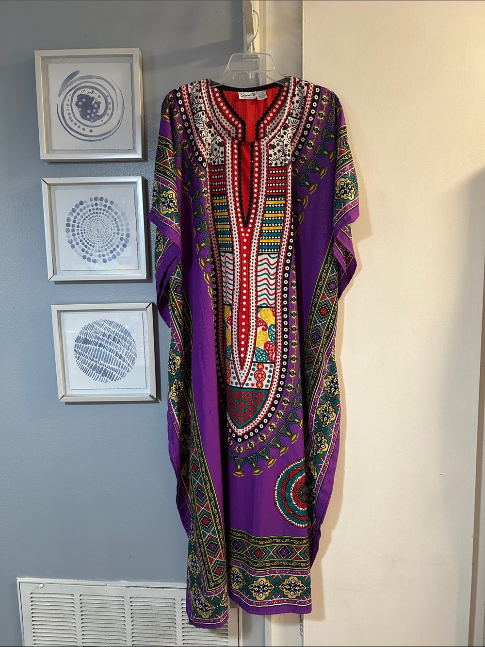 VTG Sante Dashiki Kaftan Dress Size OS Mumu Boho Maxi Festival Coverup